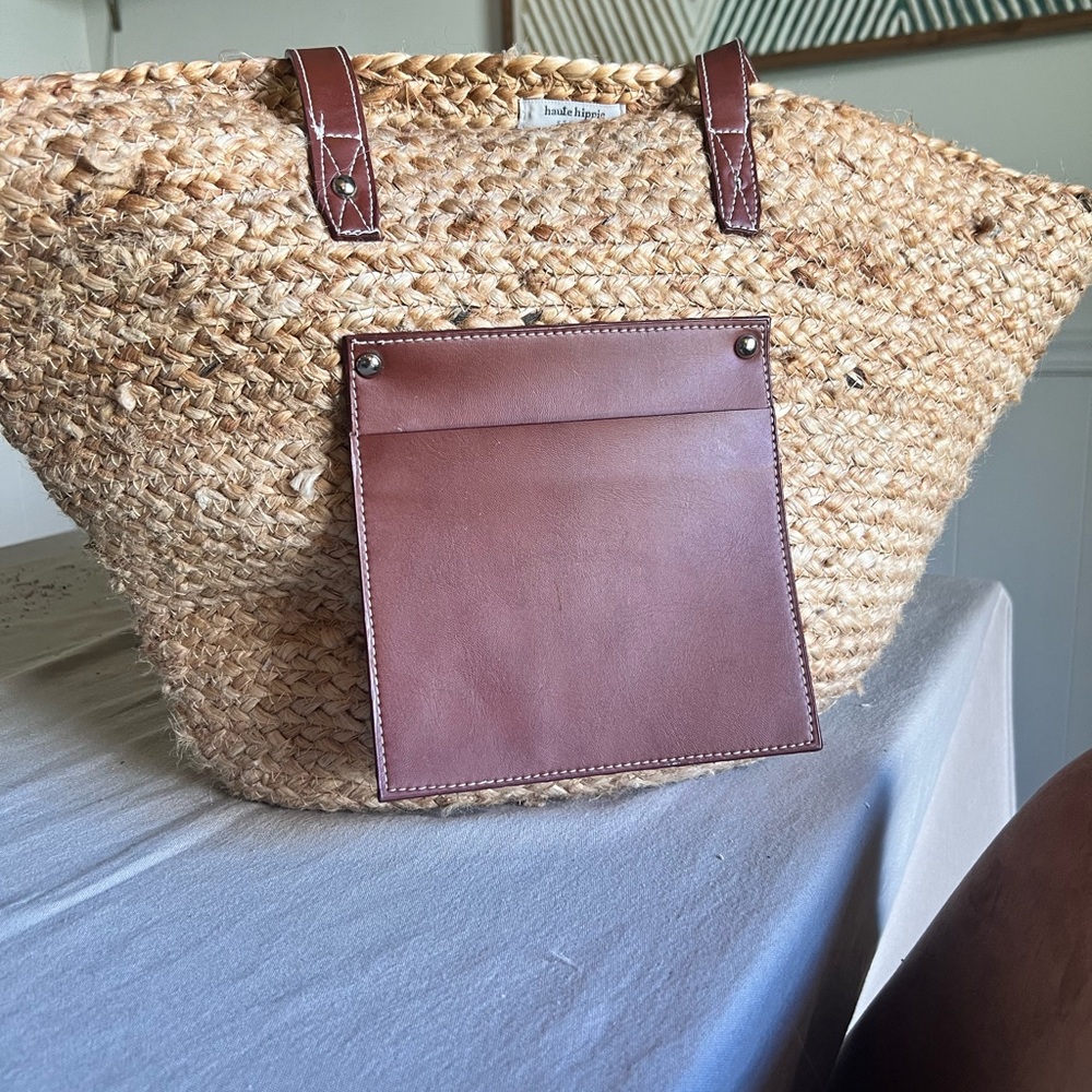Raffia Beach Bag with leather accents (haute hippie)